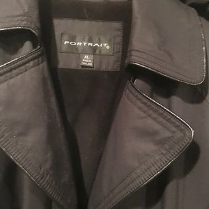 Trench Coat Belted Faux Leather trim  Wool Lined - $99